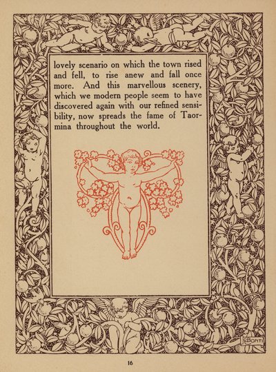 Sivu Taorminan San Domenico Palace -hotellin esitteestä (litografia). tekijältä Italian School