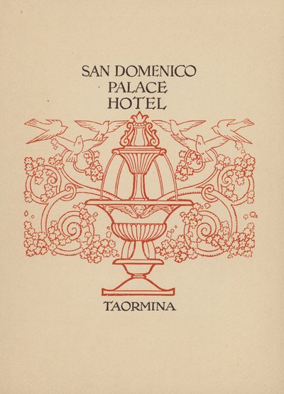 Sivu Taorminan San Domenico Palace -hotellin esitteestä (litografia). tekijältä Italian School