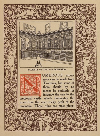 Sivu Taorminan San Domenico Palace -hotellin esitteestä (litografia). tekijältä Italian School