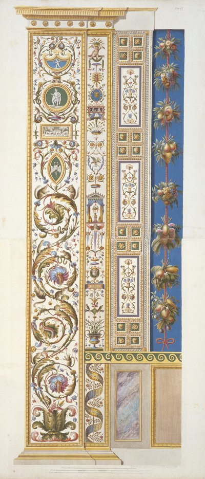 Paneeli Raphael Loggiasta Vatikaanista, Delle Loggie di Rafaele nel Vaticanosta, kaiverrus Giovanni Ottaviani (n. 1735-1808), julkaistu n. 1772-77 (käsinvärinen kaiverrus) tekijältä Italian School