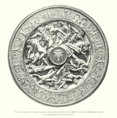 Ewer-tarjotin karkotettua hopeaa, teloitettu Medici-talolle, Benvenuto Cellinin, mutta luultavasti Gaspero Molan (kaiverrus) tekijältä Italian School
