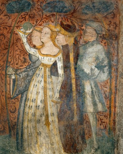 Pallopelin pelaaminen, yksityiskohta Turnauksen kohtauksista ja hovielämä Casa dEstatesta (Summer House), 1388-1400 tekijältä Italian School