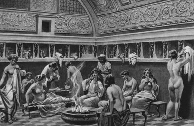 Pompei: Foorumin kylpylöiden sisätilat (litho) tekijältä Italian School