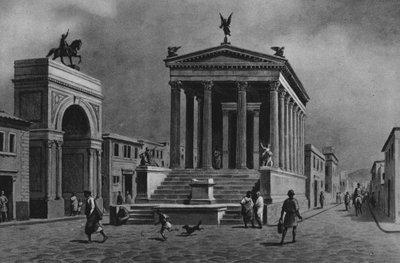 Pompei: Temppeli ja Onnentie (litho) tekijältä Italian School