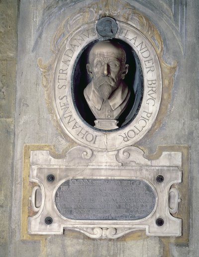Joannes Stradanuksen muotokuva, flaamilaissyntyinen taidemaalari, piirtäjä ja kuvakudossuunnittelija, syntynyt Jan van der Straet Bruggessa, työskennellyt Italiassa, tunnetaan myös nimellä Giovanni Stradano (1523-1605) (marmori) tekijältä Italian School