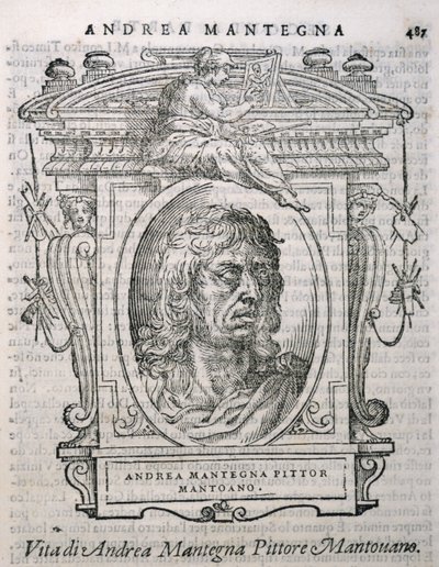 Andrea Mantegnan (n. 1430-1506) muotokuva elokuvasta Vasaris Lives of the Artists, julkaistu ensimmäisen kerran 1550 tekijältä Italian School