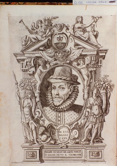 Cesare Blackin muotokuva nimeltä Il Trombone (1536-1604), italialainen tanssija tekijältä Italian School