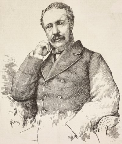 Muotokuva Charles George Gordonista, joka tunnetaan nimellä Gordon Pasha (1833-1885), brittiläinen kenraali, kaiverrus A Rieran piirroksesta, L