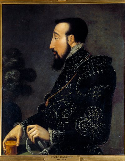 Henry II:n muotokuva, Ranskan kuningas (1519-1559) Italian koulukunnan maalaus. 16. vuosisata. Aurinko 0,58x0,46 m Chantilly, Conde-museo tekijältä Italian School
