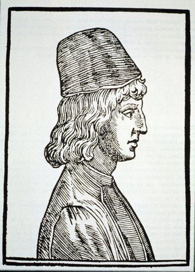Muotokuva Pico della Mirandolasta (1463-94), Giovanni Battista della Portan Delle Celeste Fisionomiasta, Padova 1616, kuvitettu Historia of Magicissa, julkaistu 1800-luvun lopulla tekijältä Italian School