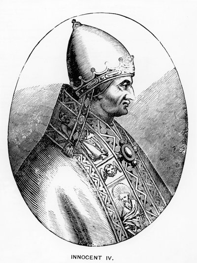 Paavi Innocentius IV:n muotokuva (k. 1254) kuvitus tieteestä ja kirjallisuudesta keskiajalla ja renessanssilla, kirjoittanut ja kaivertanut Paul Lacroix, 1878 tekijältä Italian School