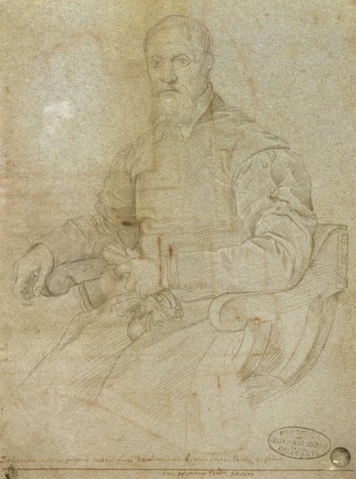 Tizianin muotokuva (Tiziano Vecellio) (n. 1485-1576) Roomalainen koulu (hiili paperilla) tekijältä Italian School