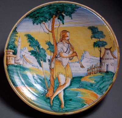 Renessanssin taide: huilusoittimen (huilusoittimen) levysisustus - 1500-luvun loppu Viterbon tuotanto (Viterbo), Italia Firenze, Museo Nazionale del Bargello tekijältä Italian School