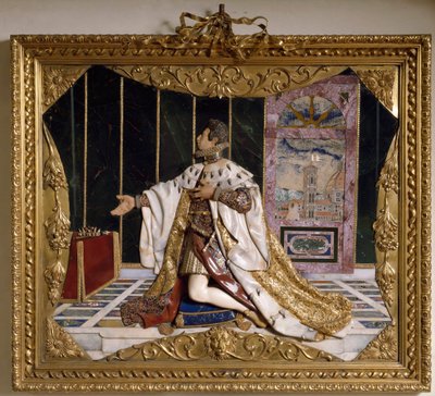 Cosimo II de Mediciksen (1590-1621) (Cosimo II de Medici), Toscanan suurherttua (Cosimo II of Medici, Toscanan suurherttua) esitys, korkea kohokuvio veistetyistä kivistä, kultaa ja briljanttia (Korkea reliefi) 1617-1624 Firenze , Museo degli Argenti, kissa tekijältä Italian School