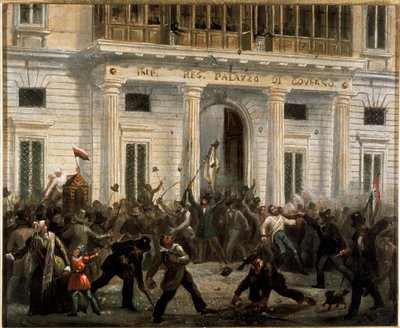 Vuoden 1848 vallankumoukset, viisi päivää Milanossa: kapinalliset valtaavat hallituksen palatsin 18. maaliskuuta (maalaus tekijältä Italian School