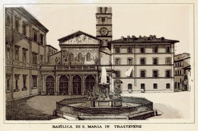 Rooma: Basilica of S Maria In Trastevere (litho) tekijältä Italian School