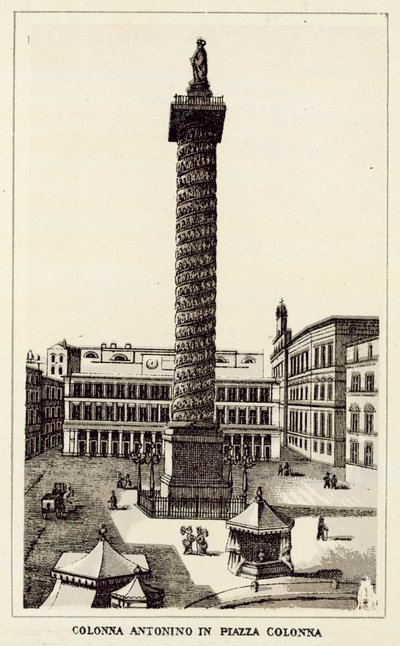 Rooma: Antoninus-pylväs Piazza Colonnalla (litho) tekijältä Italian School