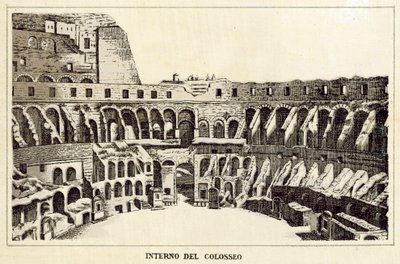 Rooma: Colosseumin sisätilat (litho) tekijältä Italian School