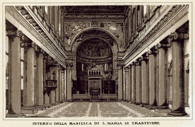 Rooma: S Maria In Trasteveren basilikan sisätilat (litho) tekijältä Italian School
