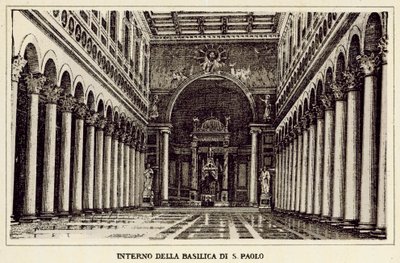 Rooma: Pyhän Paavalin basilikan sisätilat (litho) tekijältä Italian School