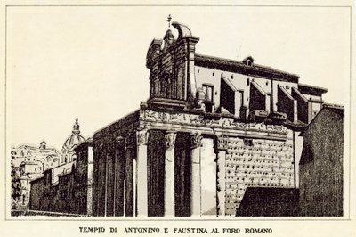 Rooma: Antoninuksen ja Faustinan temppeli Forum Romanumissa (litho) tekijältä Italian School