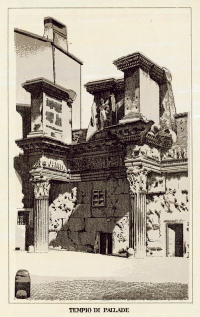 Rooma: Pallaksen temppeli (litho) tekijältä Italian School