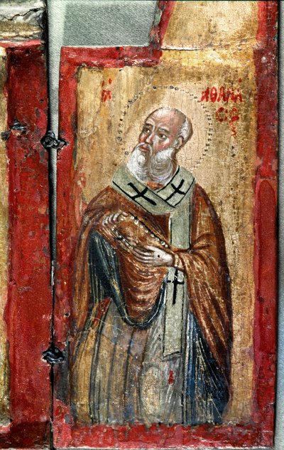 Saint Anasthasisin yksityiskohta. Kreikkalaisen taiteilijan tryptic. Maalaus puulle. 1500-luvun Venetsia, Museo Correr tekijältä Italian School