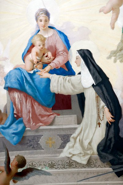 Pyhän Katarinan kirkko (Chiesa di Santa Caterina). Pyhä Catarina ja Neitsyt ja lapsi. Varazze. Italia. tekijältä Italian School