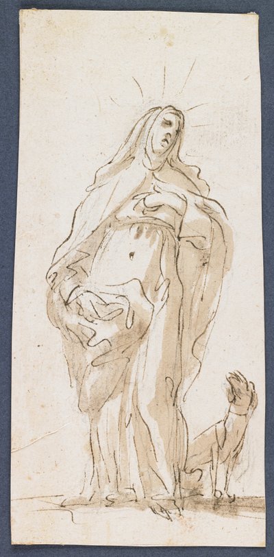 Saint Margaret of Cortona, 1600-luvun loppu (kynä ja ruskea muste ja pesu mustalla liidulla) tekijältä Italian School