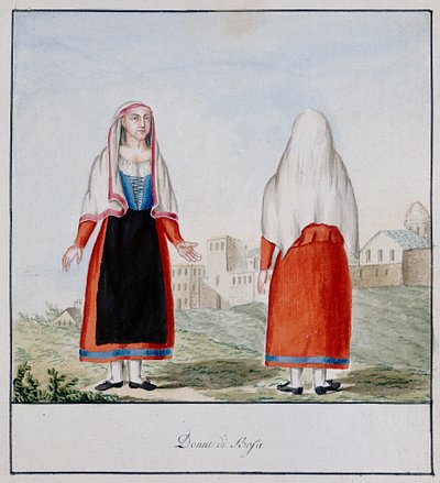 Sardinialaiset Bosan puvut, painettu ms.258, Luzzetti Collection tekijältä Italian School