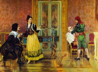 Kohtaus oopperasta "Sevillan parturi", kirjoittanut Gioachino Rossini tekijältä Italian School