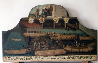 Laivanrakennus: vuonna 1517 rakennetut ja vuonna 1753 kunnostetut veneet. tekijältä Italian School