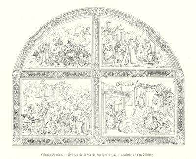 Spinello Aretino, Episode de la vie de San Benedetto, Sacristie de San Miniato (kaiverrus) tekijältä Italian School
