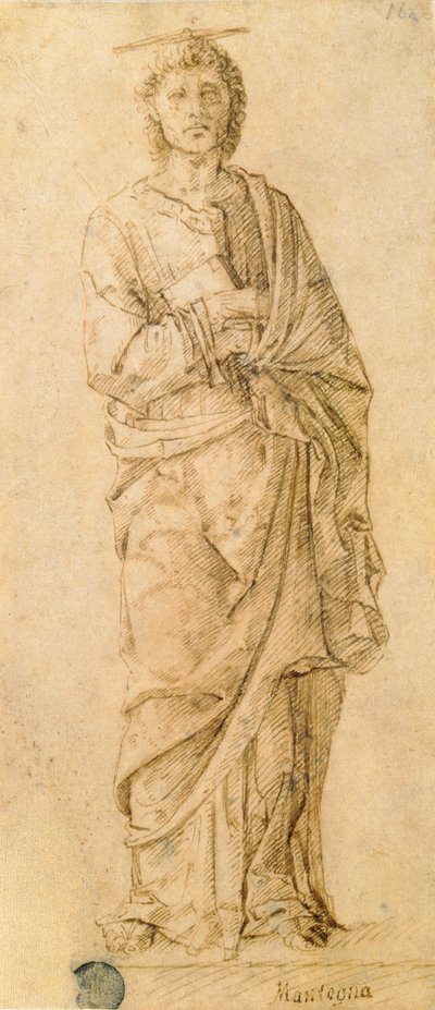 Pyhä Johannes evankelista, joka johtuu joko Giovanni Bellinistä (n. 1430-1516) tai Andrea Mantegnasta (1430-1516) (kynä ja muste paperille) tekijältä Italian School