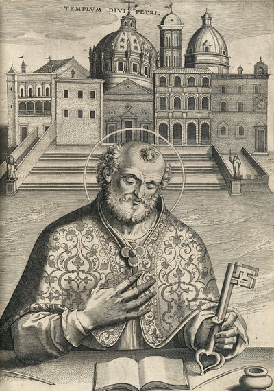 St Pietari Pyhän Pietarin basilikan edessä Septem Urbis Primariae -kirkosta, pubista. 1599 tekijältä Italian School