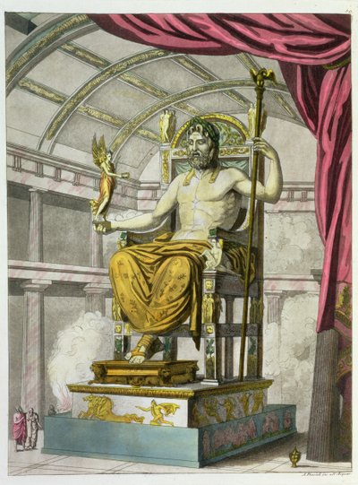 Jupiterin patsas temppelissä, Costumi dei Romanista, kaiverrus Angelo Biasioli (1790-1830), n. 1805-20 (akvatinta) tekijältä Italian School