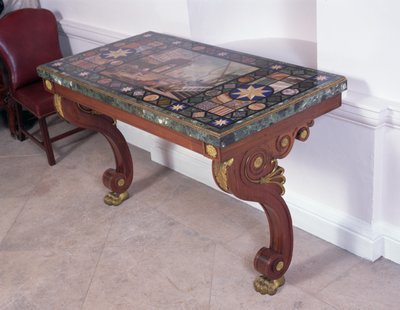 Livornon satamaa kuvaava pöytälevy Antonio Cioccin (fl.1722-92) mallin mukaan (pietra dure) (katso pari kohdasta 316265) tekijältä Italian School