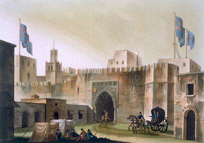 Beb Kar, portti Tunisiin, eurooppalaiset hevosten vetämässä keikassa, noin 1820-30-luvut tekijältä Italian School