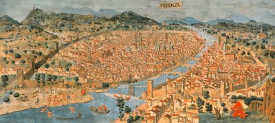"Carta della Catena" näyttää panoraama Firenzeen tekijältä Italian School