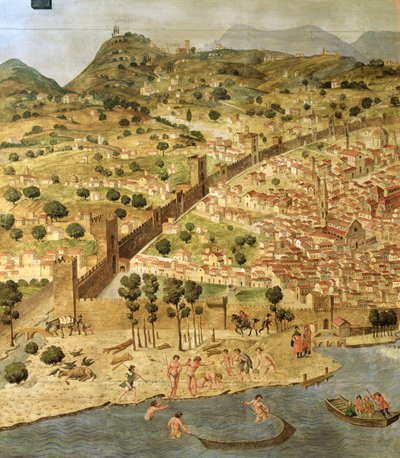 "Carta della Catena" näyttää panoraama Firenzeen tekijältä Italian School
