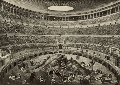 Colosseum, suuren pedon takaa-ajo (litho) tekijältä Italian School
