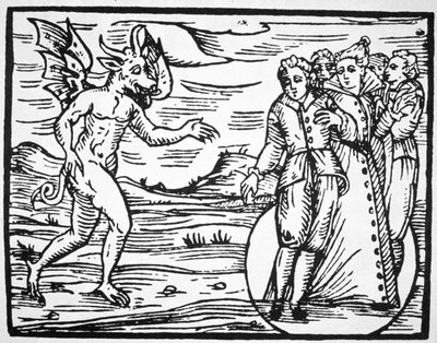 The Evocation of the Devil, kopio Fr M Guacciuksen, Milano 1608, Compendium Maleticarum -kuvasta, käytetty Taikuuden historiassa, julkaistu 1800-luvun lopulla. tekijältä Italian School