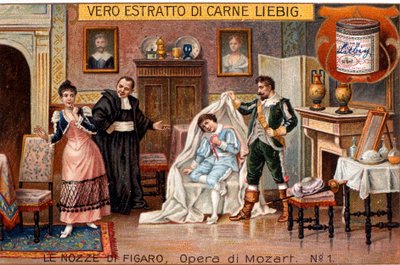 Cherubinon paljastaminen, kohtaus Wolfgang Amadeus Mozartin "Figaron häistä" tekijältä Italian School