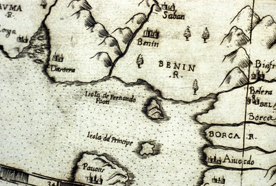 Benininlahti (entinen Dahomey), osa Guineanlahtea Urbano Monten kartan perusteella tekijältä Italian School
