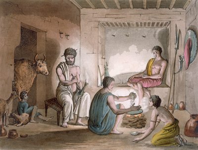 Abessinian Hazorta-heimo, joka asuu kallioon hakatuissa taloissa, noin 1820-30-luvulla tekijältä Italian School