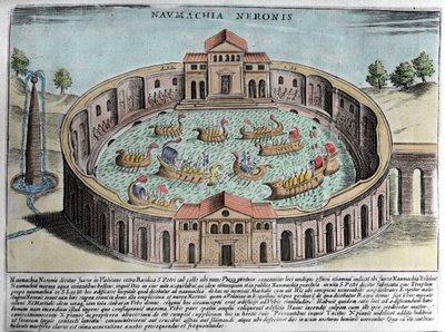 Neronin Naumachia, esitys meritaistelusta Roomassa. Kaiverrus (1600-luku). tekijältä Italian School