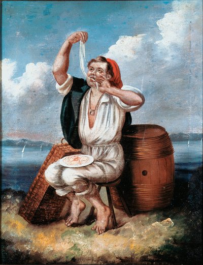 1800-luvun Pasta Eater Anonymous -maalaus. Rooman kansallinen pastamuseo, Agnesi-säätiö tekijältä Italian School