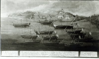 Kapteeni Ivanovich da Dabrotan johtama venetsialainen laivasto turkkilaisia merirosvoja vastaan Durazzossa, 1756 tekijältä Italian School