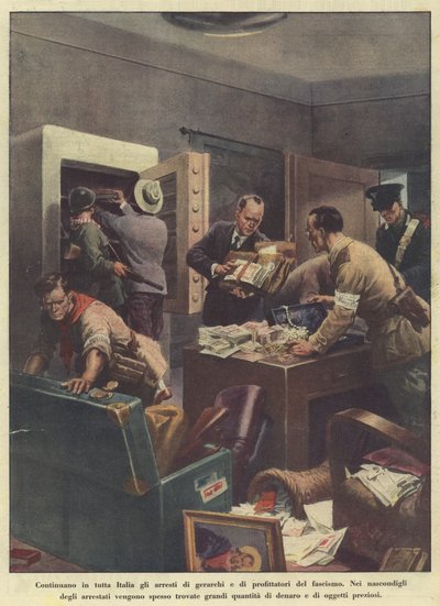 Fasismin hierarkkien ja hyötyjien pidätykset jatkuvat kaikkialla Italiassa (Colour Litho). tekijältä Italian School