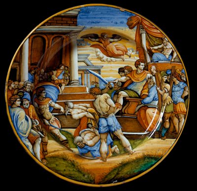 Veljien Johannes ja Paavalin marttyyrikuolema keisari Julianus Luopiovallan aikana (Flavius Claudius Julianus (331-363), valmistettu Urbinossa, Italiassa. 1540 Firenzen ympäristössä, Museo Nazionale del Bargello tekijältä Italian School